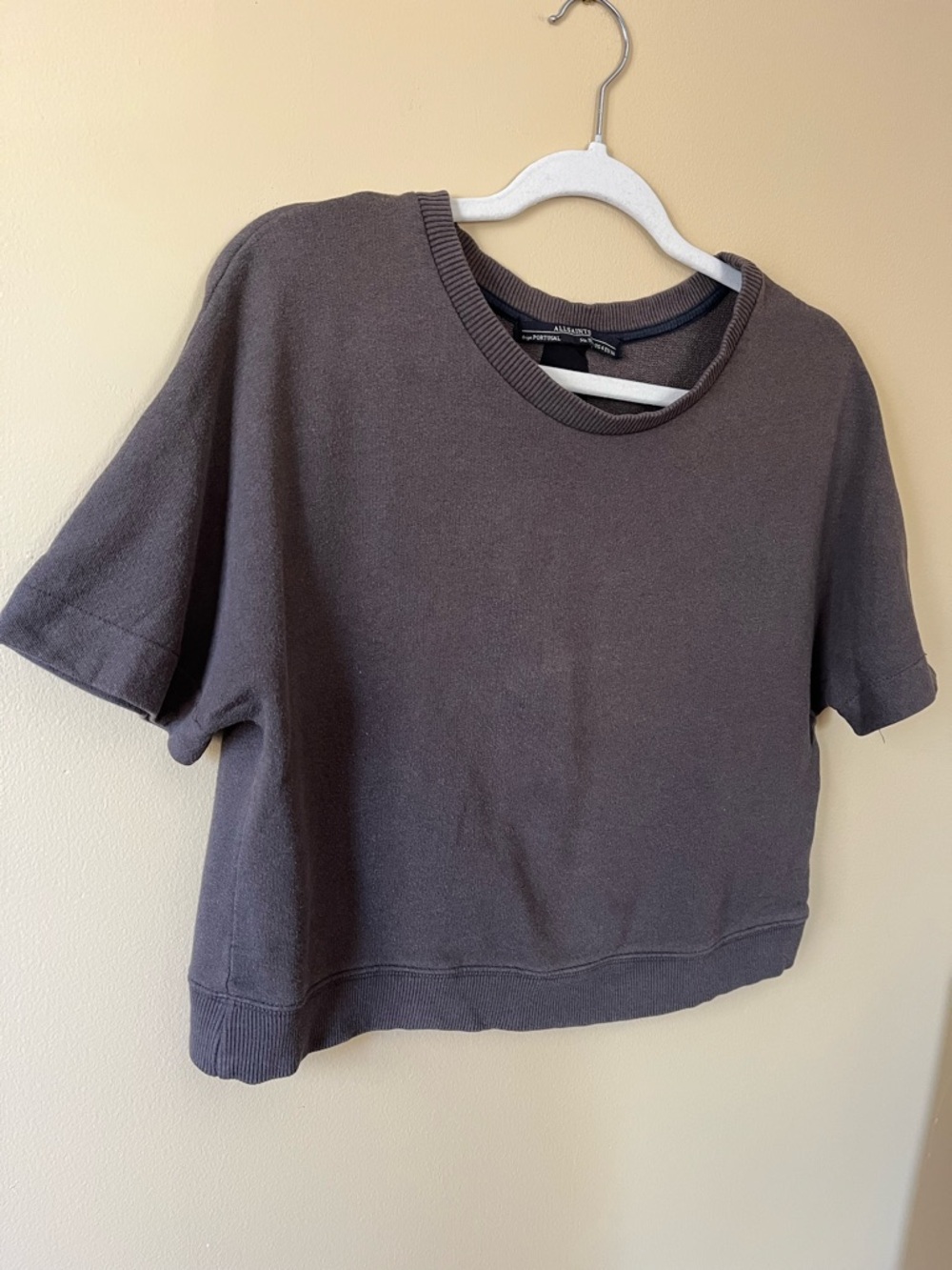 All Saints Short Sleeve Cropped Sweatshirt Shirt
